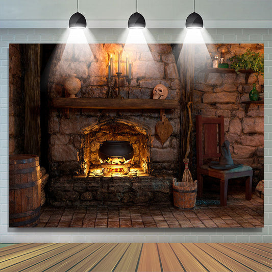 Lofaris Lighting Fireplace With Skull Candle Halloween Backdrop