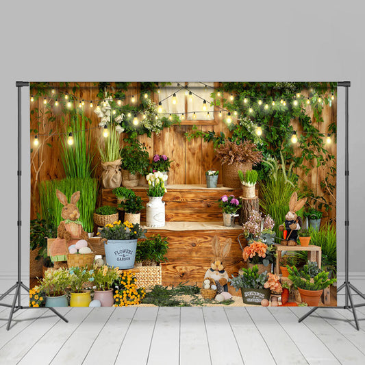 Lofaris Lighting House With Bunny Happy Easter Backdrop