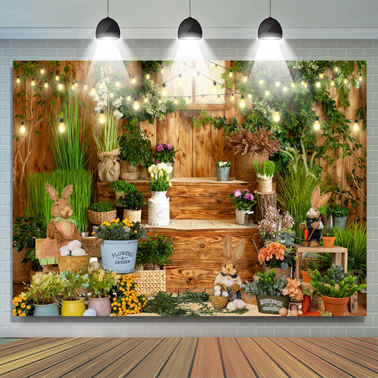 Lofaris Lighting House With Bunny Happy Easter Backdrop