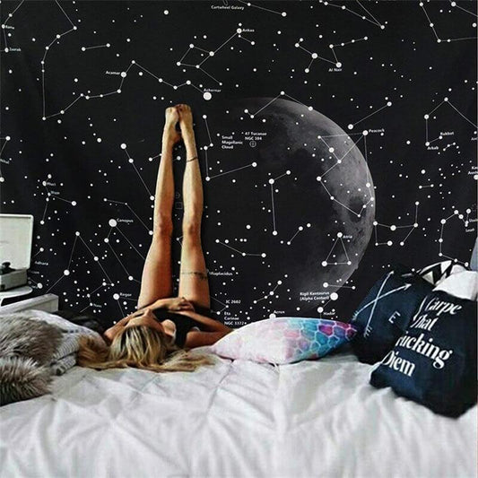 Lofaris Line Black And White Galaxy Landscape Wall Tapestry