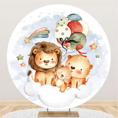 Lofaris Lion And Teddy Bear Round Ballon Baby Shower Backdrop