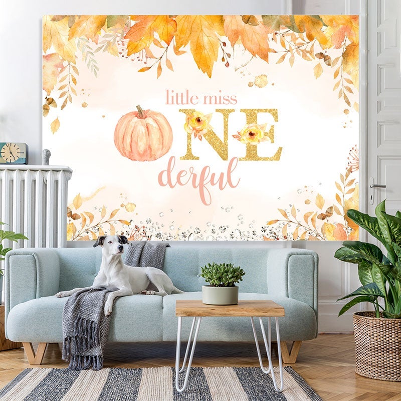 Lofaris Pumpkin And Yellow Leaves Baby Shower Backdrop for Girl