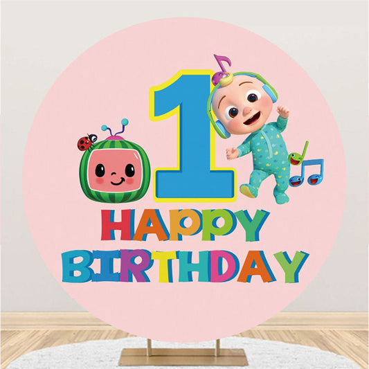 Lofaris Little Baby Round Pink Happy 1st Birthday Backdrop