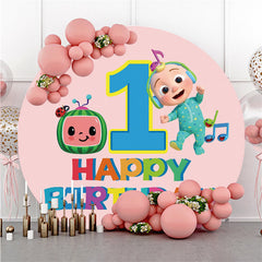 Lofaris Little Baby Round Pink Happy 1st Birthday Backdrop