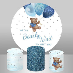Lofaris Little Bear Balloons Blue Glitter Round Backdrop Kit