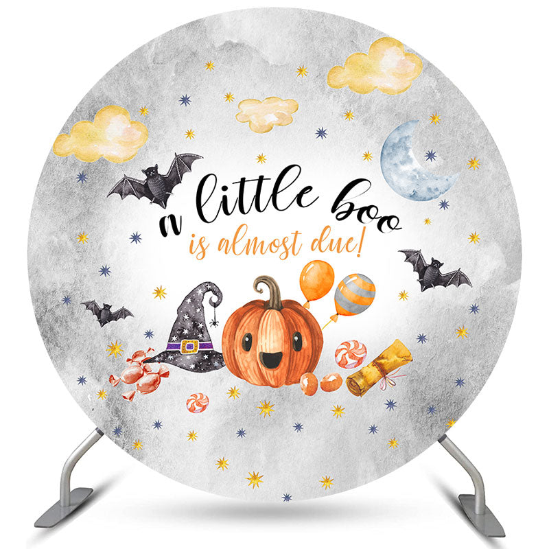 Lofaris Little Boo Is Almost Due Grey Halloween Round Backdrop