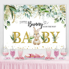 Lofaris Little Bunny And Green Leaves Gold Baby Shower Backdrop