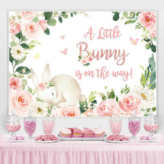 Lofaris Little Bunny Is On The Way Floral Baby Shower Backdrop