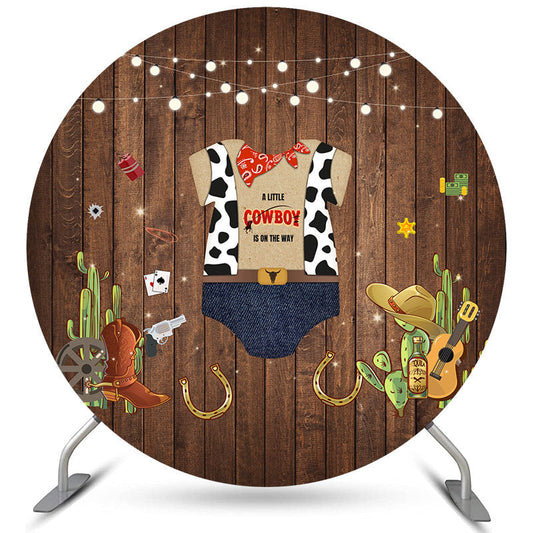 Lofaris Little Cowboy Is On The Way Round Baby Shower Backdrop