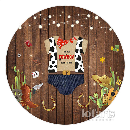Lofaris Little Cowboy Is On The Way Round Baby Shower Backdrop