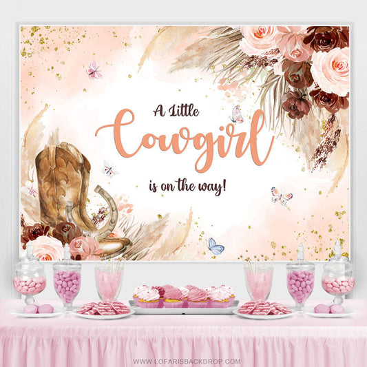 Lofaris Little Cowgirl Is On The Way Floral Baby Shower Backdrop