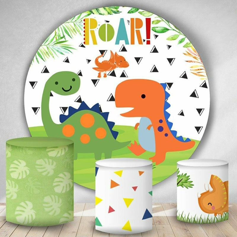 Lofaris Little Cute Dinosaur Round Happy Birthday Backdrop Kit