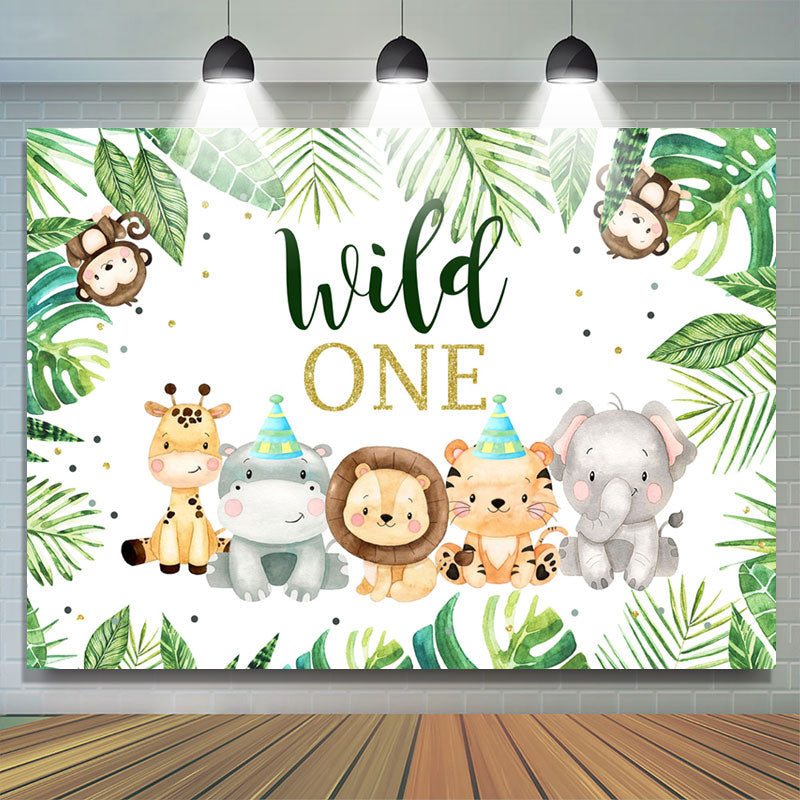 Lofaris Little Cute Jungle Animals Wild 1st Birthday Backdrop