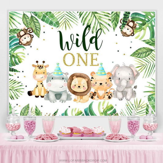 Lofaris Little Cute Jungle Animals Wild 1st Birthday Backdrop
