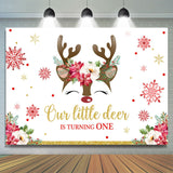 Load image into Gallery viewer, Lofaris Little Deer Is Turning One Snowflake Birthday Backdrop