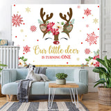 Load image into Gallery viewer, Lofaris Little Deer Is Turning One Snowflake Birthday Backdrop