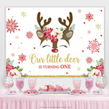 Load image into Gallery viewer, Lofaris Little Deer Is Turning One Snowflake Birthday Backdrop