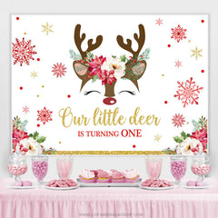 Lofaris Little Deer Is Turning One Snowflake Birthday Backdrop