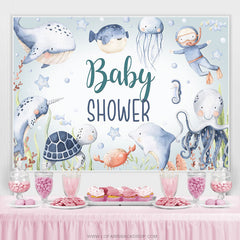 Lofaris Little Diver And Undersea Fishes Baby Shower Backdrop