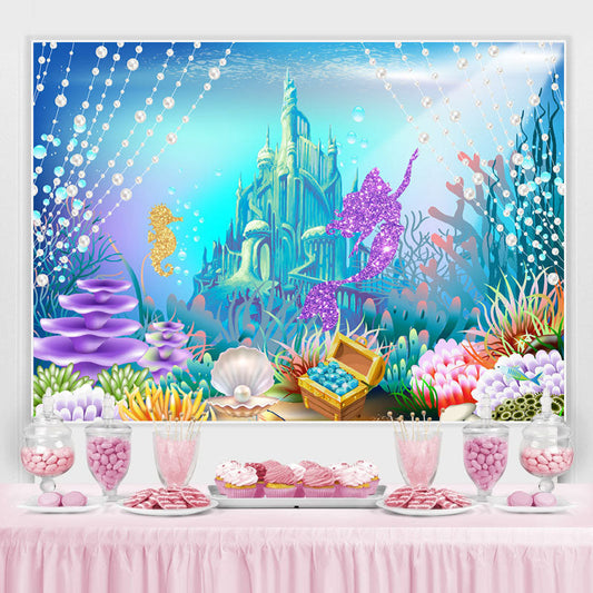 Lofaris Little Mermaid Glitter Underwater Castle World Backdrop