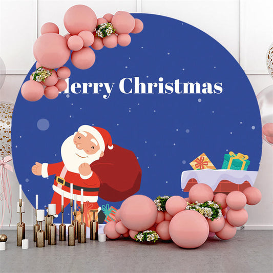 Lofaris Little Santa Claus Round Blue Merry Christmas Backdrop