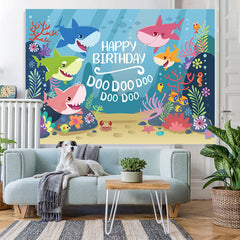Lofaris Little Shark Blue Ocean Family Backdrop for Birthday Party