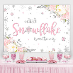 Lofaris Little Snowflake Is On The Way Pink Baby Shower Backdrop