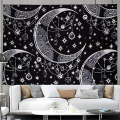 Lofaris Little Star Black And White Moon Bohemian Wall Tapestry