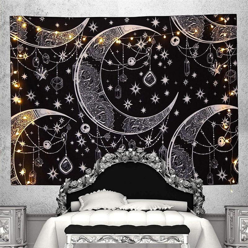 Lofaris Little Star Black And White Moon Bohemian Wall Tapestry