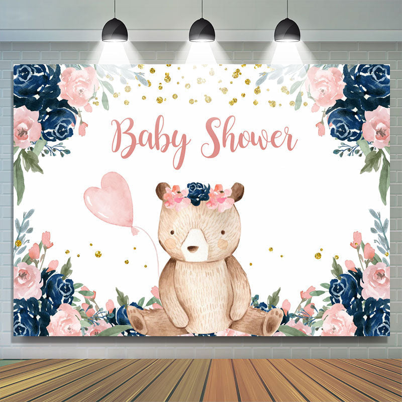 Little Teddy Bear with Florals Baby Shower Backdrop – Lofaris