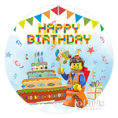 Lofaris Little Toy Block Man Cake Theme Birthday Round Backdrop