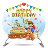 Load image into Gallery viewer, Lofaris Little Toy Block Man Cake Theme Birthday Round Backdrop