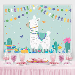 Lofaris Llama Cactus Happy Birthday Backdrop Party for Kids