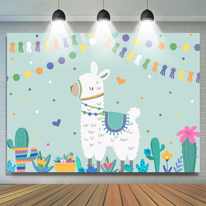 Lofaris Llama Cactus Happy Birthday Backdrop Party for Kids
