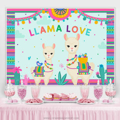 Lofaris Llama Love And Green Cactus Colorful Birthday Backdrop