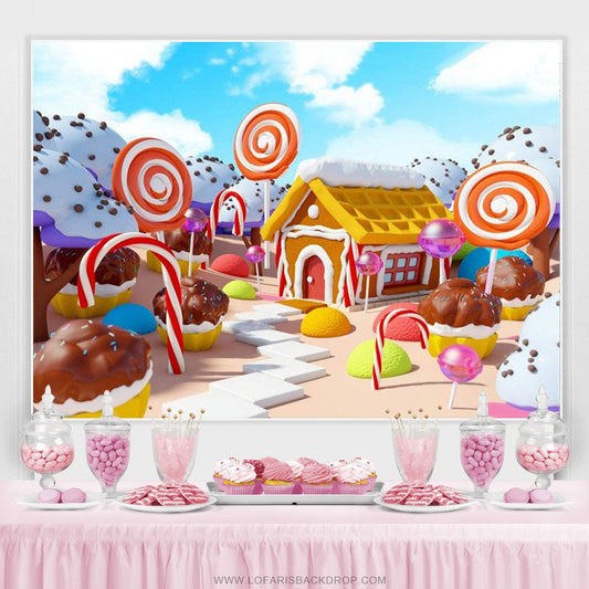 Lofaris Lollipop Candyland Baby Sweet Birthday Backdrop For Kids