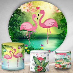 Lofaris Love Flamingo Round Floral Valentines Day Backdrop Kit