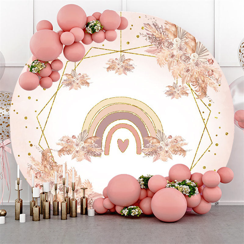 Lofaris Love Rainbow And Flower Happy Birthday Circle Backdrop