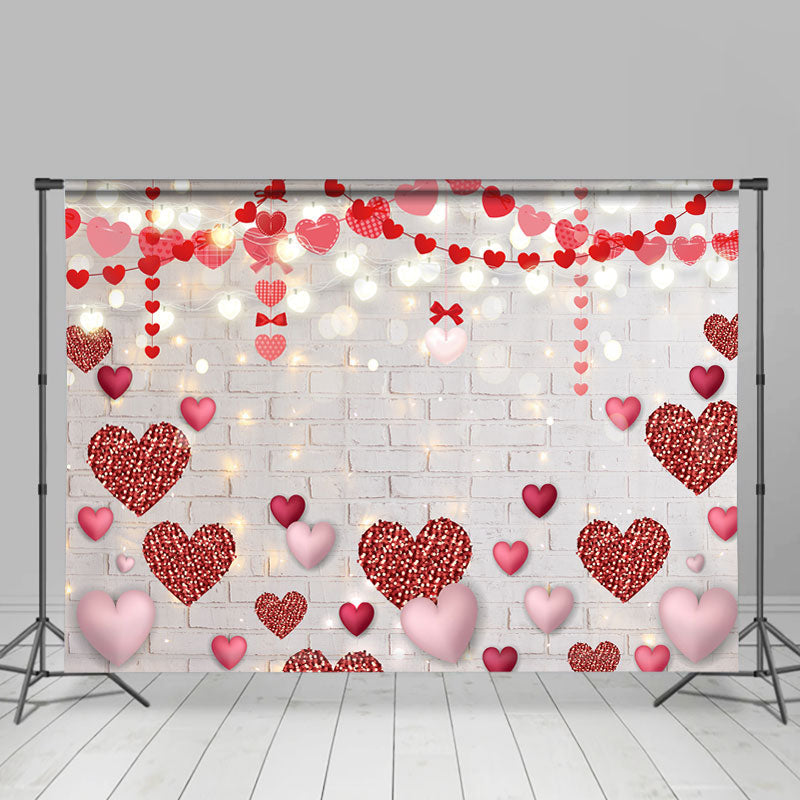 Lofaris Love With Bokeh Light White Brick Valentines Backdrop