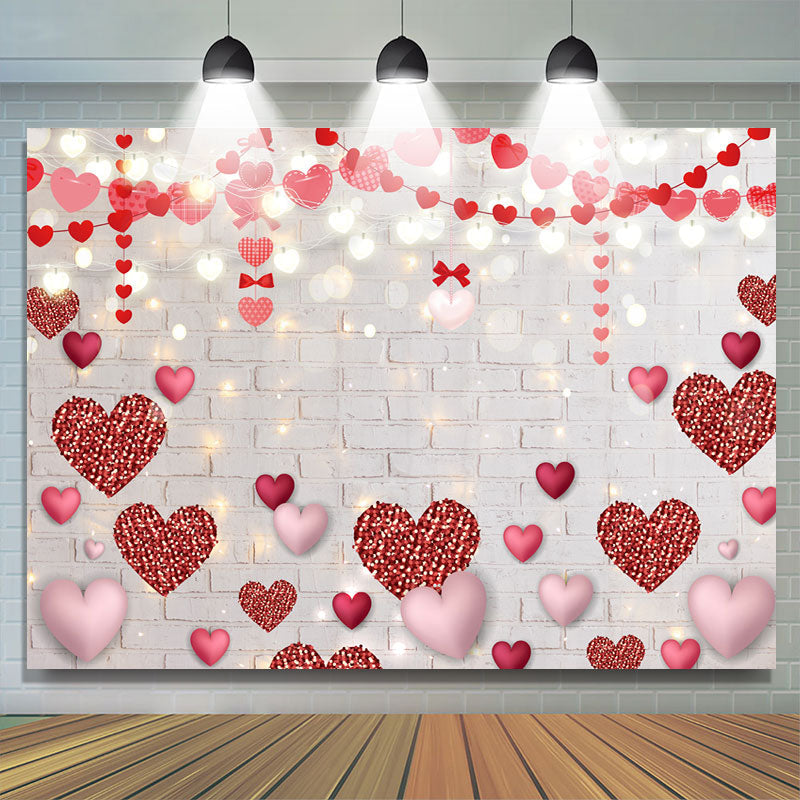 Lofaris Love With Bokeh Light White Brick Valentines Backdrop