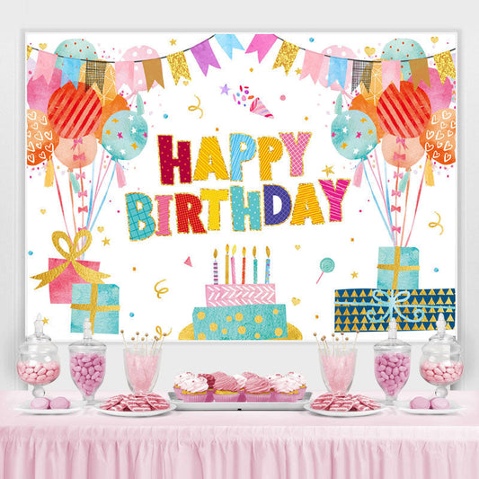 Lofaris Lovely Balloon Flags With Cake Happy Birthday Backdrop
