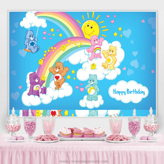Lofaris Lovely Care Bear Rainbow Sky Birthday Backdrop