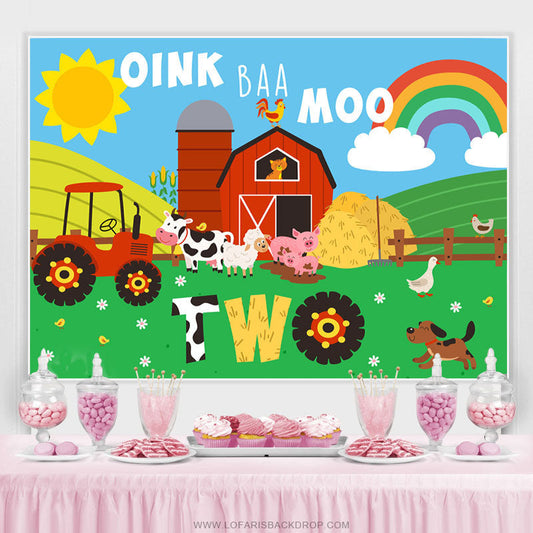 Lofaris Lovely Cartoon Farm Oink Baa Moon Two Birthday Backdrop