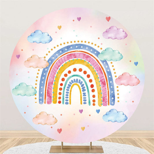 Lofaris Lovely Cartoon Sky With Rainbow Heart Circle Backdrop