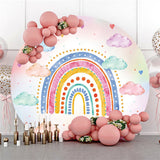 Load image into Gallery viewer, Lofaris Lovely Cartoon Sky With Rainbow Heart Circle Backdrop