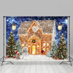 Lofaris Lovely Gingerbread House and Snowman Christmas Backdrop