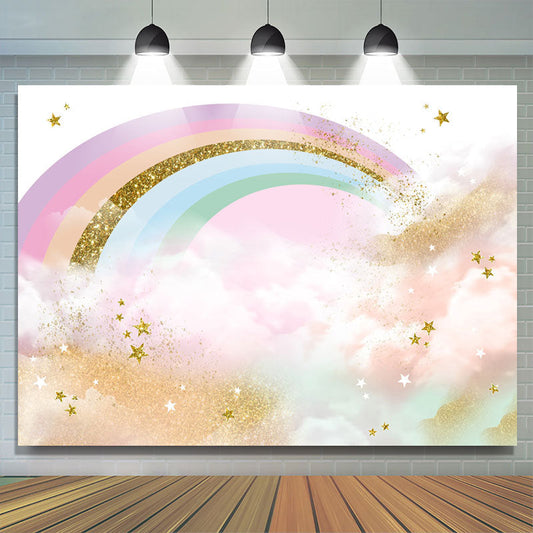 Lofaris Lovely Glitter Colorful Rainbow Happy Birthday Backdrop