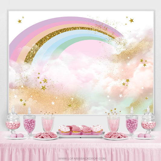 Lofaris Lovely Glitter Colorful Rainbow Happy Birthday Backdrop
