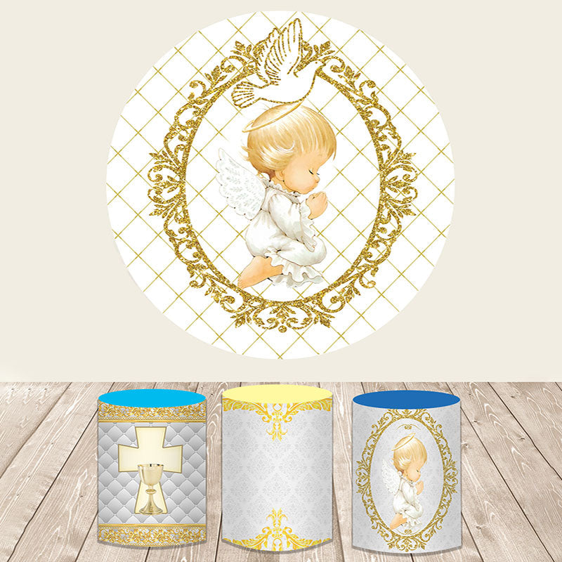 Lofaris Lovely Glitter Gold Angel With Dove Round Backdrop Kit