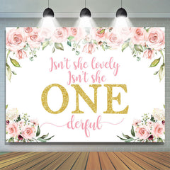 Lofaris Lovely Her Is Onederful Pink Flower Birthday Backdrop